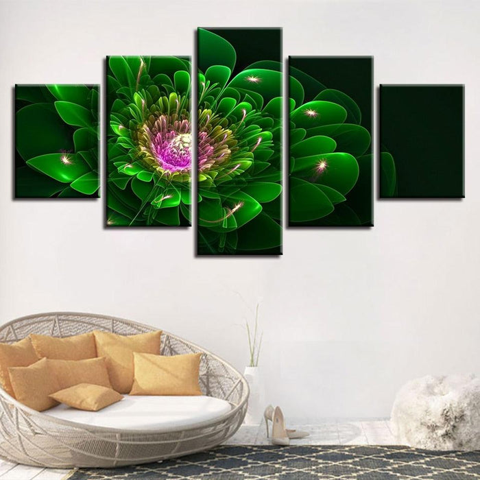 Green Flower 5 Piece HD Multi Panel Canvas Wall Art Frame - Original Frame