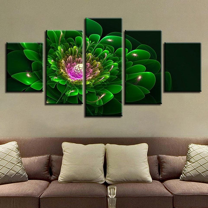 Green Flower 5 Piece HD Multi Panel Canvas Wall Art Frame