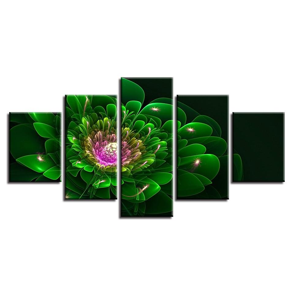 Green Flower 5 Piece HD Multi Panel Canvas Wall Art Frame - Original Frame