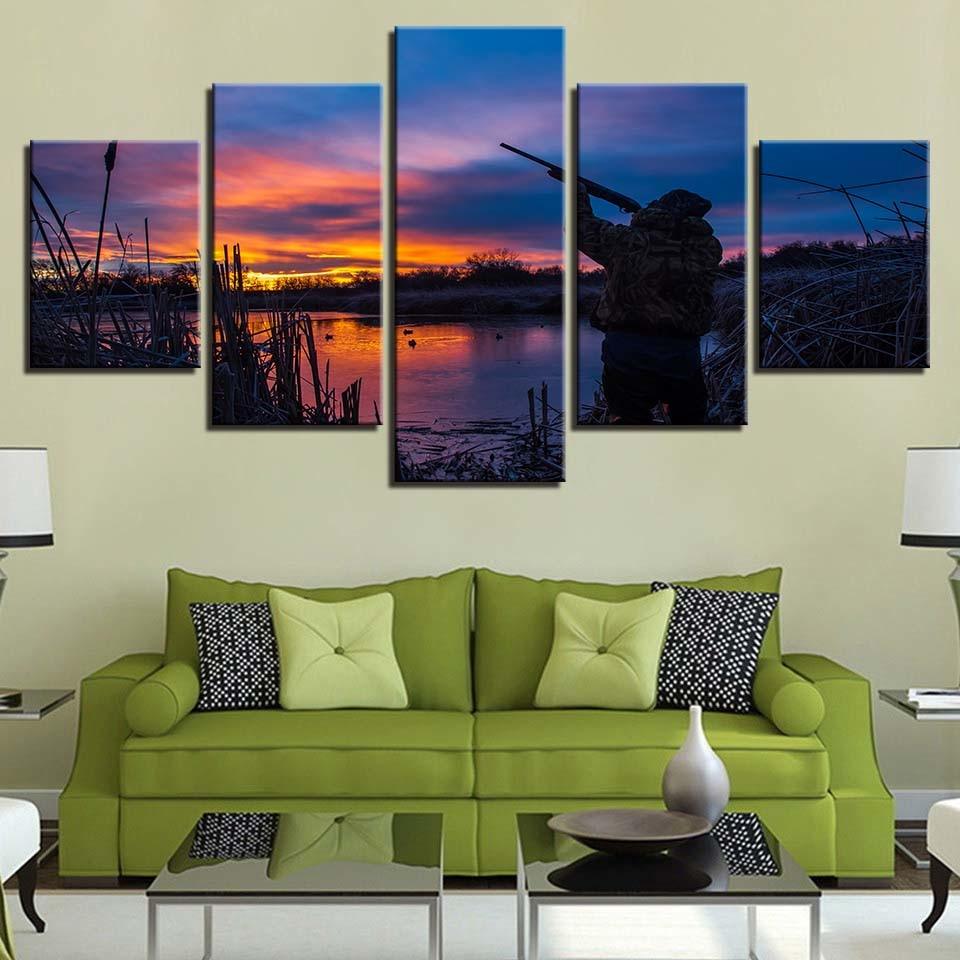Lakeside Sunset 5 Piece HD Multi Panel Canvas Wall Art Frame - Original Frame