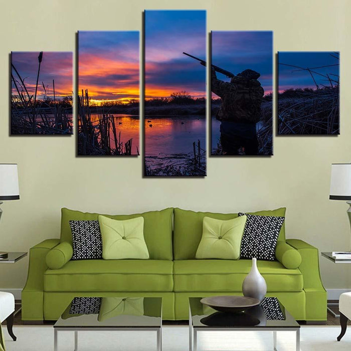 Lakeside Sunset 5 Piece HD Multi Panel Canvas Wall Art Frame - Original Frame