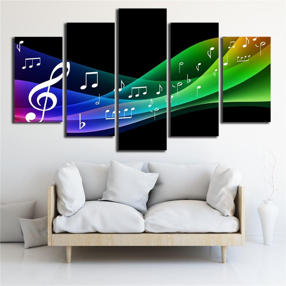 Color Line Of Music Note 5 Piece HD Multi Panel Canvas Wall Art Frame - Original Frame