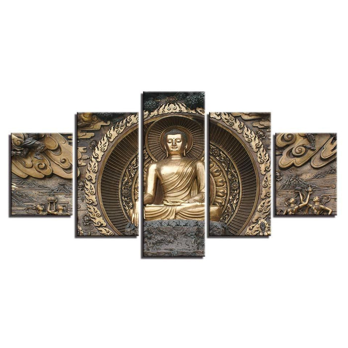 Gold Buddha 5 Piece HD Multi Panel Canvas Wall Art Frame - Original Frame