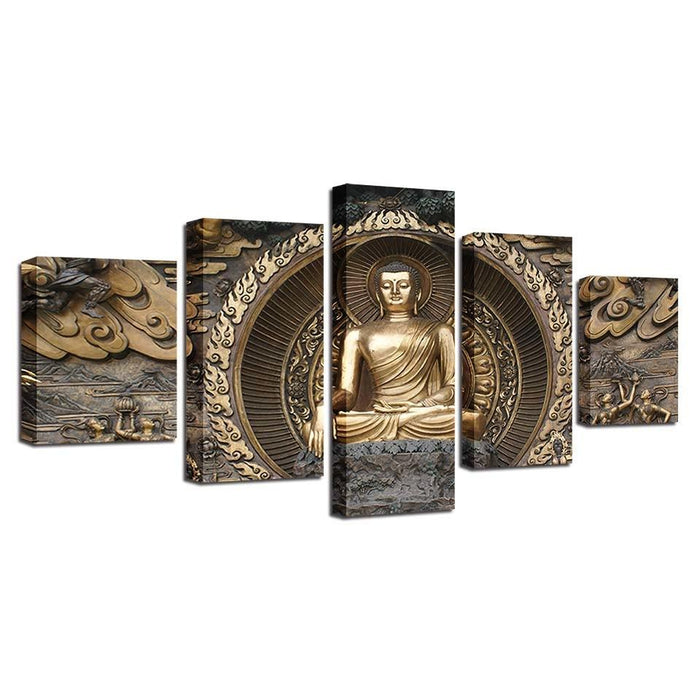 Gold Buddha 5 Piece HD Multi Panel Canvas Wall Art Frame