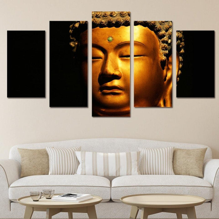 Classical Gold Buddha 5 Piece HD Multi Panel Canvas Wall Art Frame - Original Frame