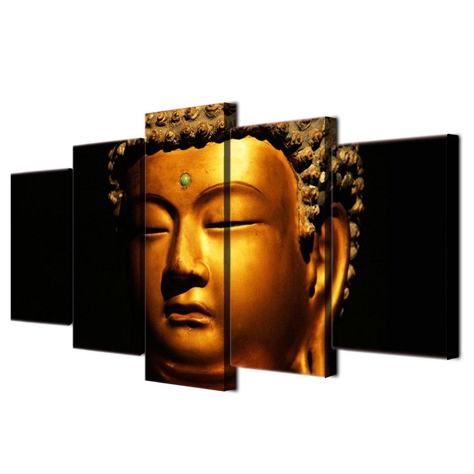 Classical Gold Buddha 5 Piece HD Multi Panel Canvas Wall Art Frame - Original Frame