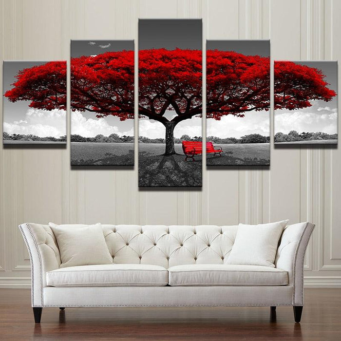 Red Tree Art 5 Piece HD Multi Panel Canvas Wall Art Frame