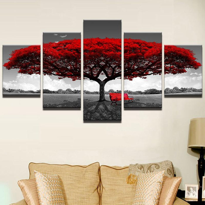 Red Tree Art 5 Piece HD Multi Panel Canvas Wall Art Frame