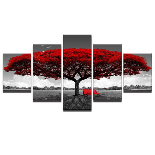 Red Tree Art 5 Piece HD Multi Panel Canvas Wall Art Frame - Original Frame