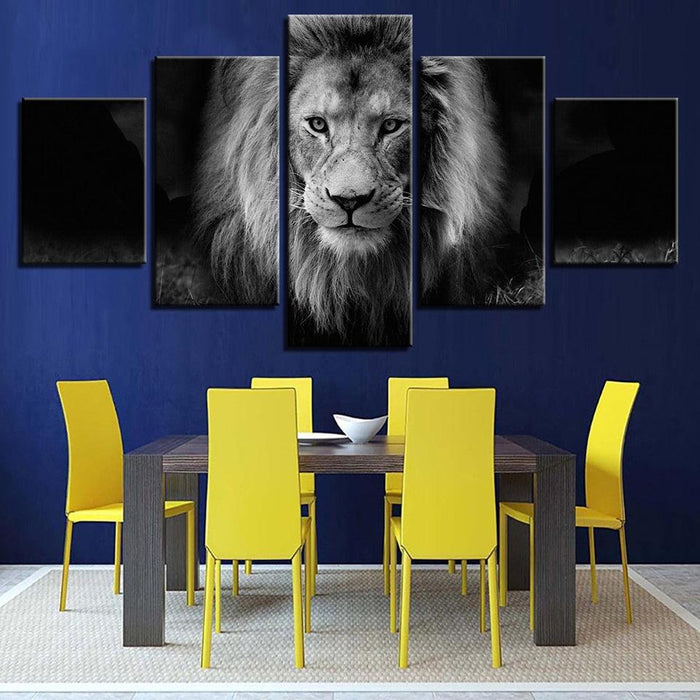 Lion Black And White 5 Piece HD Multi Panel Canvas Wall Art Frame