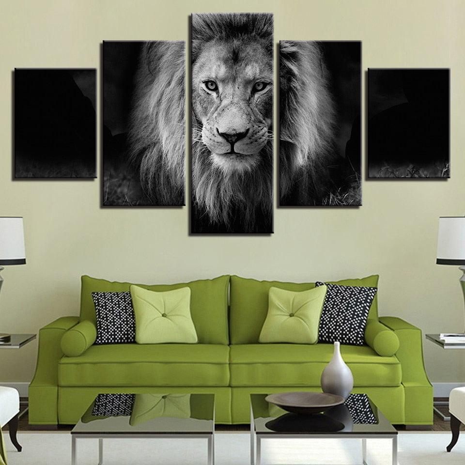 Lion Black And White 5 Piece HD Multi Panel Canvas Wall Art Frame ...