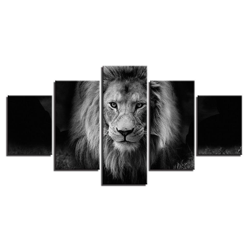 Lion Black And White 5 Piece HD Multi Panel Canvas Wall Art Frame ...