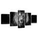 Lion Black And White 5 Piece HD Multi Panel Canvas Wall Art Frame - Original Frame