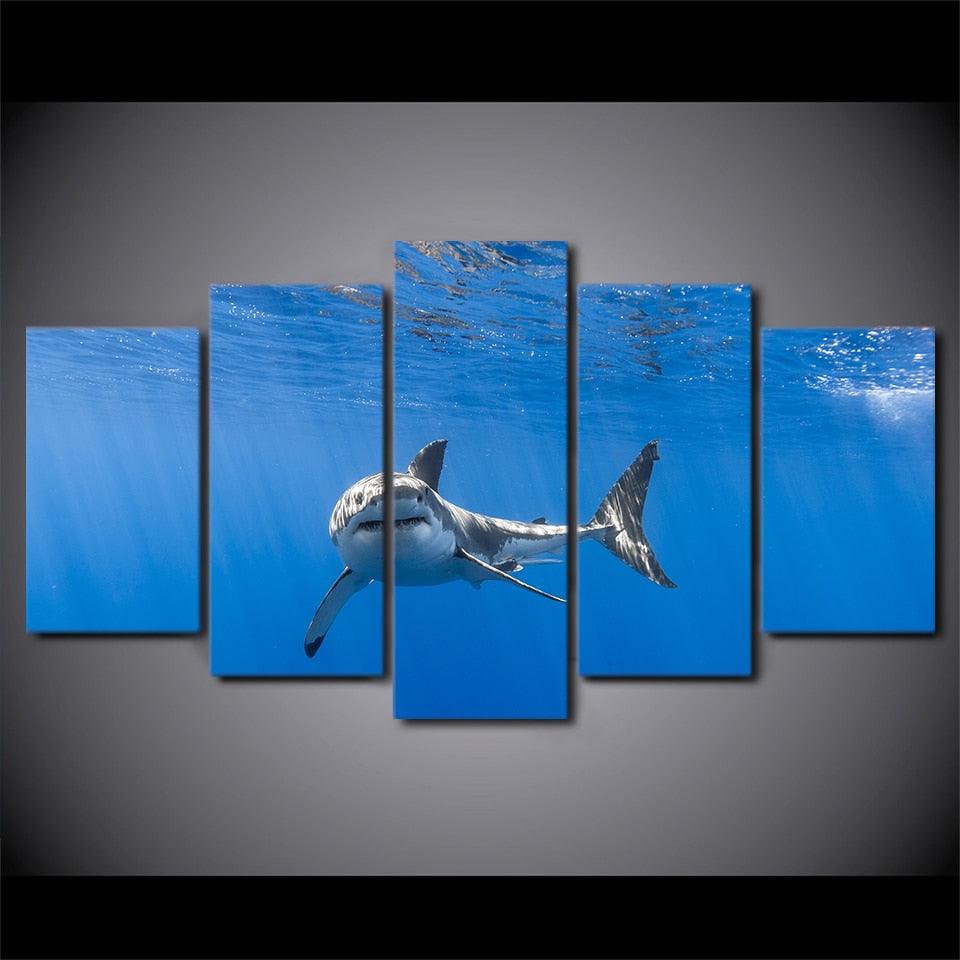 Fierce Shark 5 Piece HD Multi Panel Canvas Wall Art Frame - Original Frame