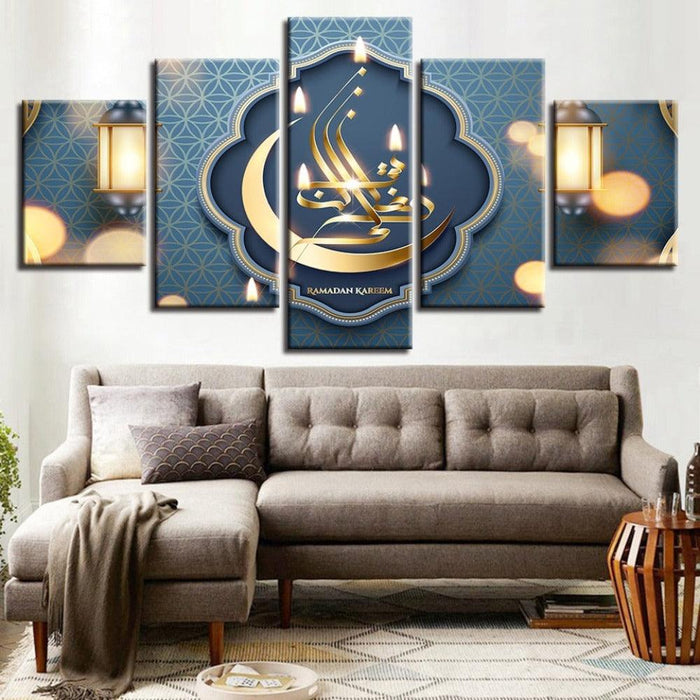 Islam Allah 5 Piece HD Multi Panel Canvas Wall Art Frame