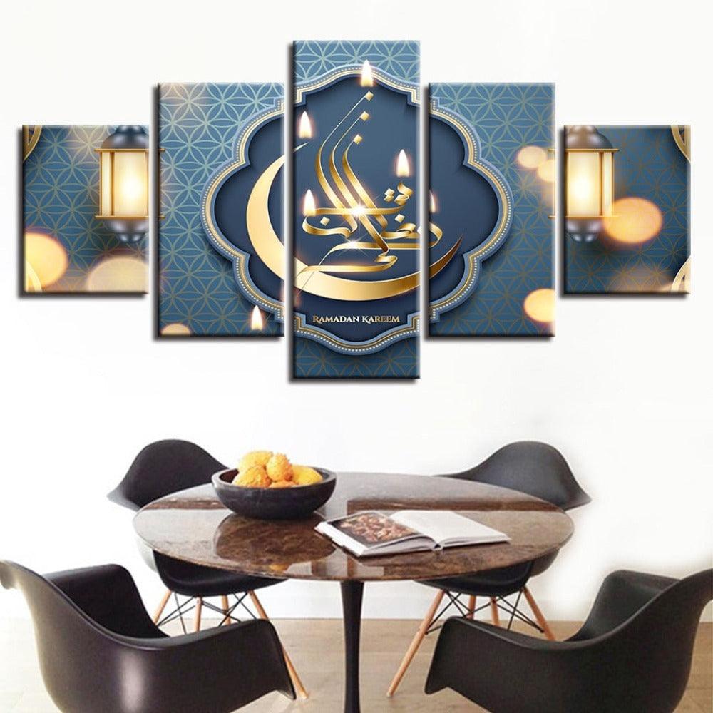 Islam Allah 5 Piece HD Multi Panel Canvas Wall Art Frame - Original Frame