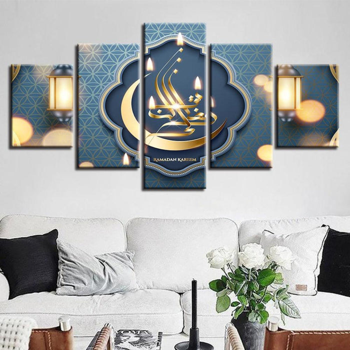 Islam Allah 5 Piece HD Multi Panel Canvas Wall Art Frame
