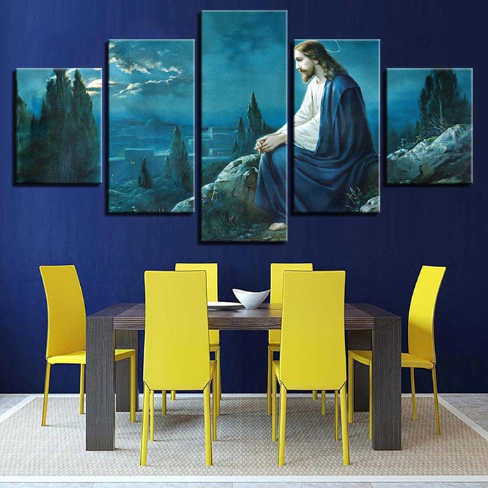 Jesus On The Mountains 5 Piece HD Multi Panel Canvas Wall Art Frame