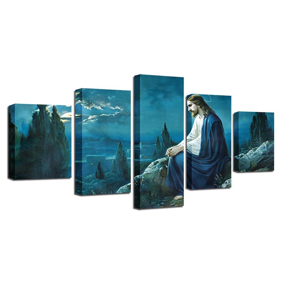 Jesus On The Mountains 5 Piece HD Multi Panel Canvas Wall Art Frame - Original Frame