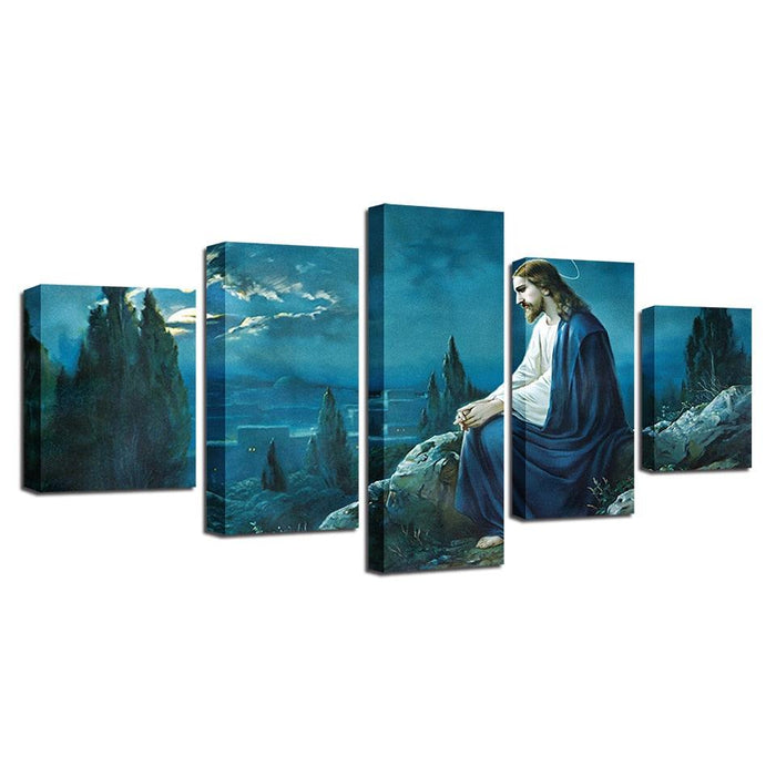 Jesus On The Mountains 5 Piece HD Multi Panel Canvas Wall Art Frame
