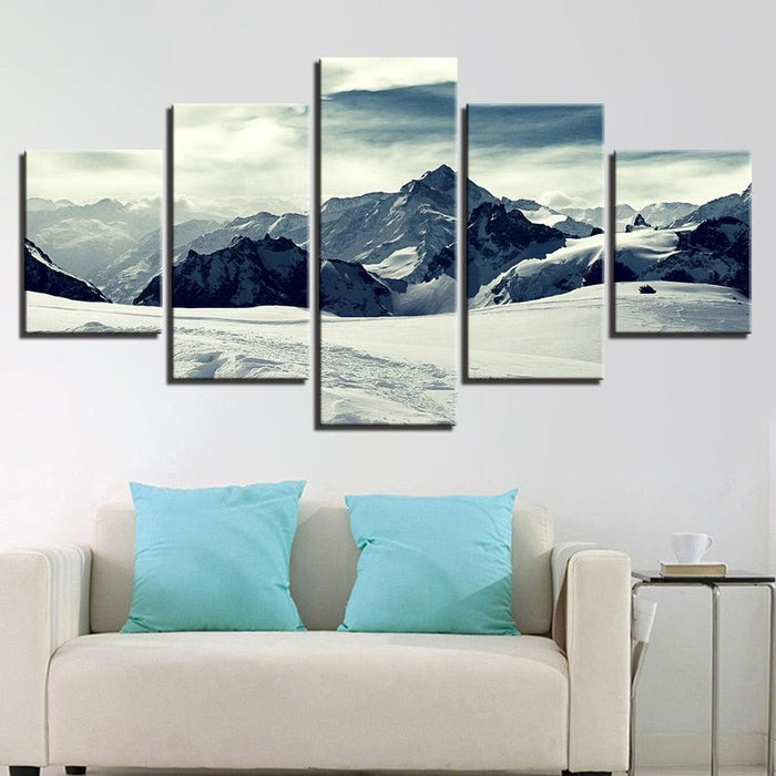 Snow Capped Mountains 5 Piece HD Multi Panel Canvas Wall Art Frame