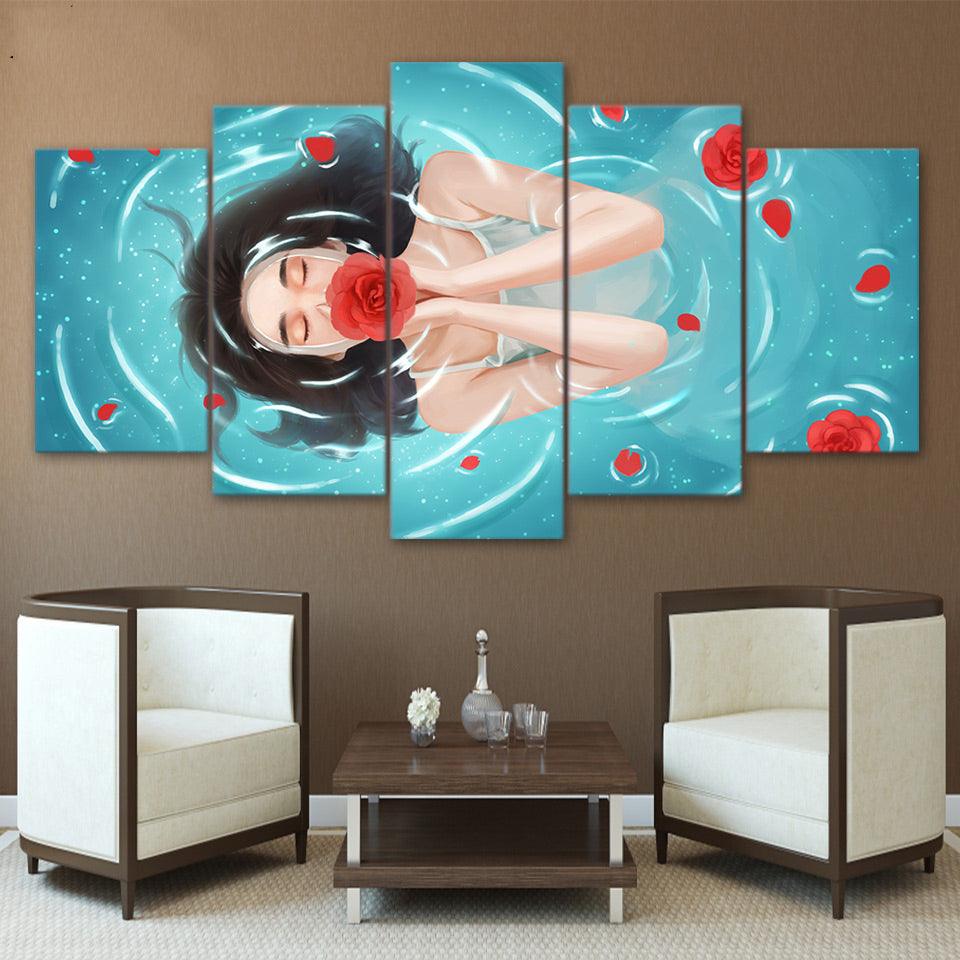 Girl Bathes 5 Piece HD Multi Panel Canvas Wall Art Frame - Original Frame