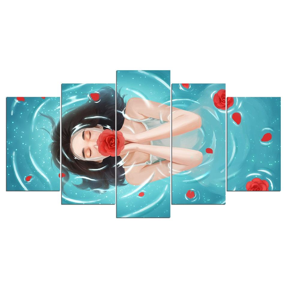 Girl Bathes 5 Piece HD Multi Panel Canvas Wall Art Frame - Original Frame