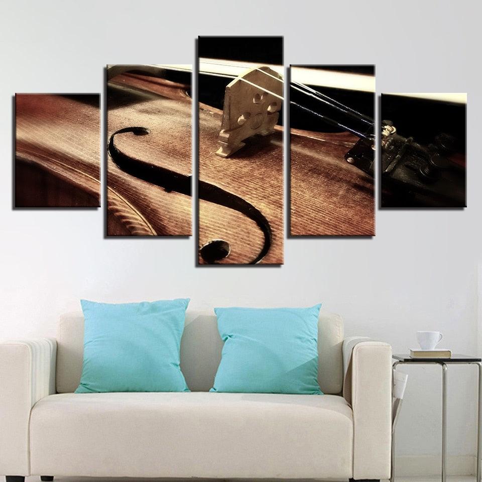 Musical Instrument Violin 5 Piece HD Multi Panel Canvas Wall Art Frame - Original Frame