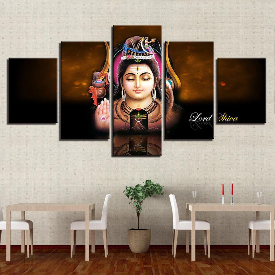 Lord Shiva 5 Piece HD Multi Panel Canvas Wall Art Frame - Original Frame