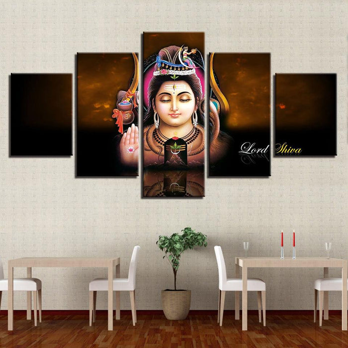 Lord Shiva 5 Piece HD Multi Panel Canvas Wall Art Frame - Original Frame