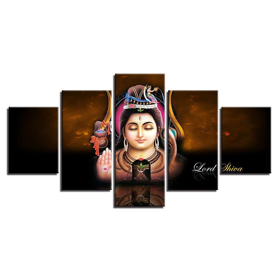 Lord Shiva 5 Piece HD Multi Panel Canvas Wall Art Frame - Original Frame