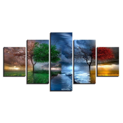 Tree Seasons 5 Piece HD Multi Panel Canvas Wall Art Frame - Original Frame