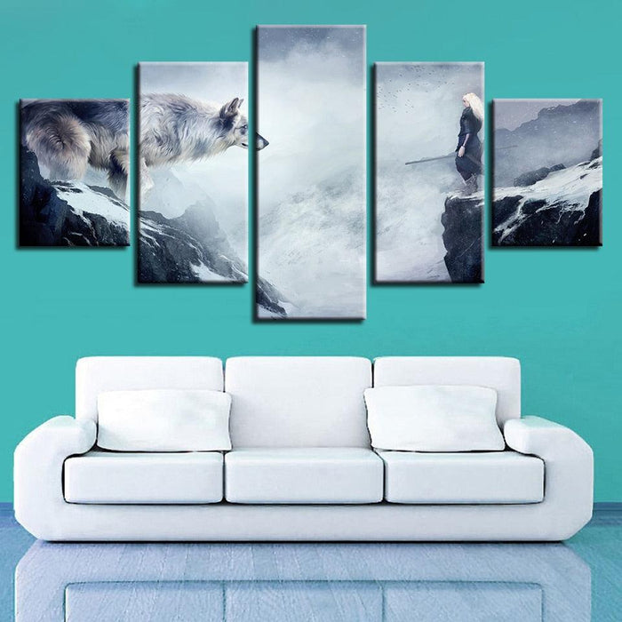 Wolf And Old Man 5 Piece HD Multi Panel Canvas Wall Art Frame - Original Frame