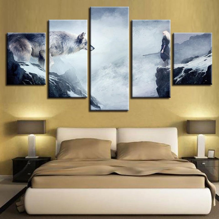 Wolf And Old Man 5 Piece HD Multi Panel Canvas Wall Art Frame - Original Frame