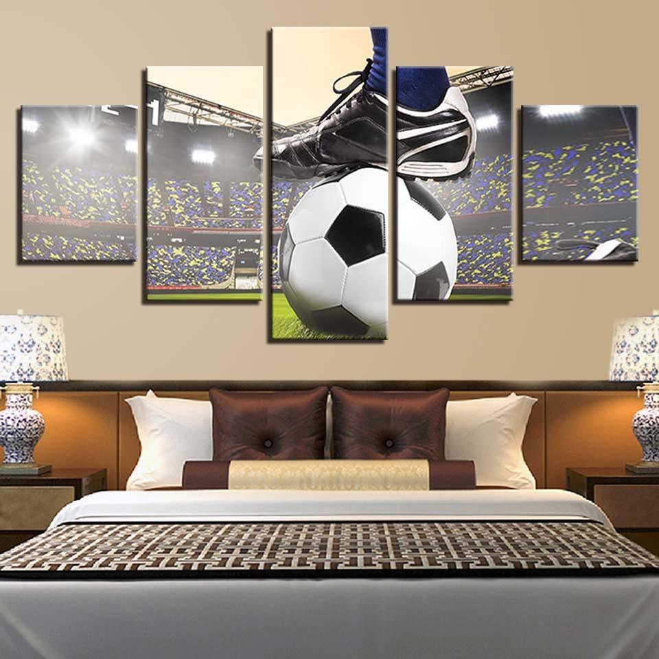 Soccer Game 5 Piece HD Multi Panel Canvas Wall Art Frame - Original Frame