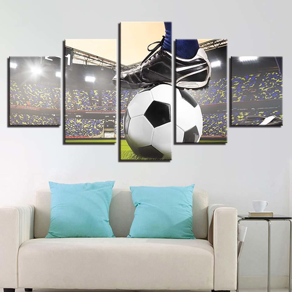 Soccer Game 5 Piece HD Multi Panel Canvas Wall Art Frame - Original Frame