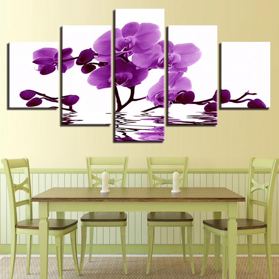 Purple Moth Orchid Flower 5 Piece HD Multi Panel Canvas Wall Art - Original Frame