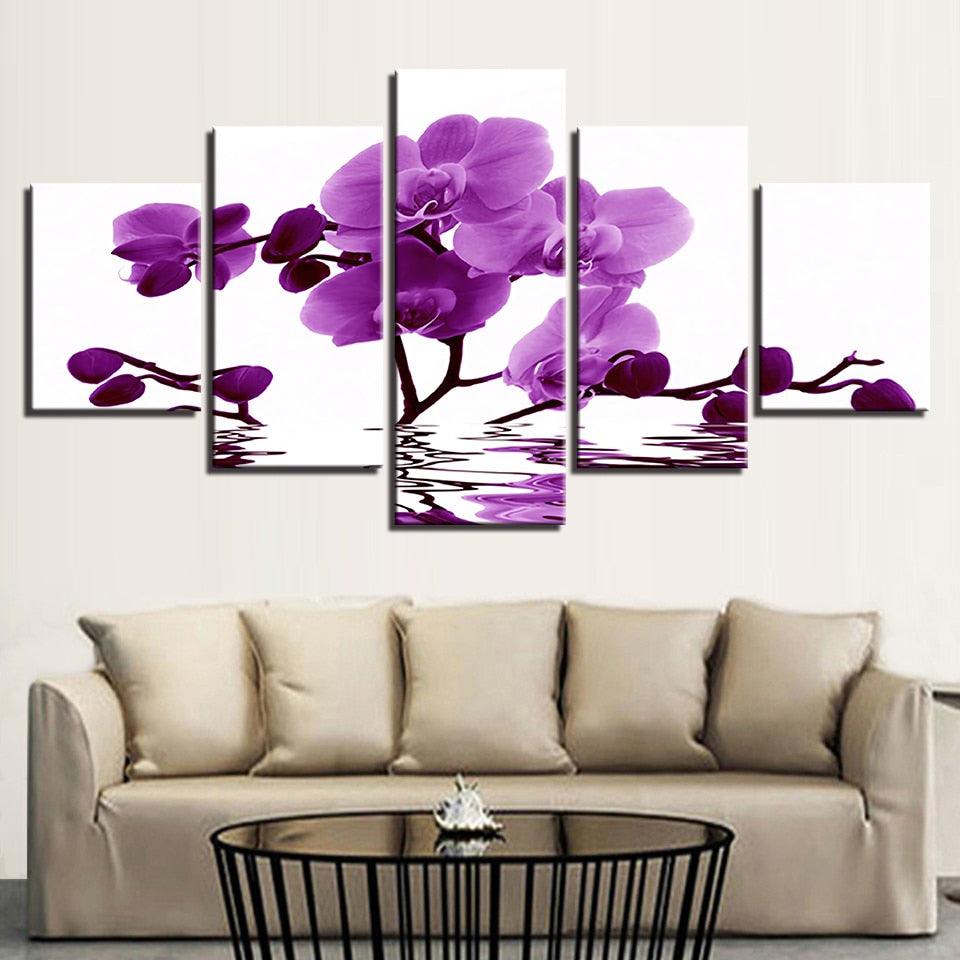 Purple Moth Orchid Flower 5 Piece HD Multi Panel Canvas Wall Art - Original Frame