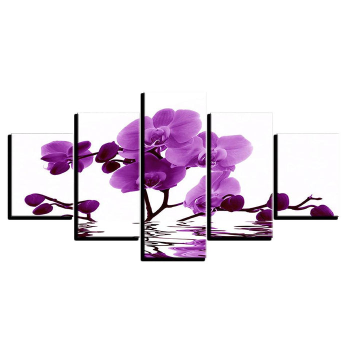 Purple Moth Orchid Flower 5 Piece HD Multi Panel Canvas Wall Art Frame