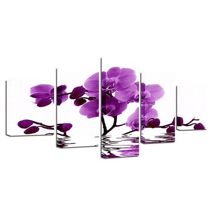 Purple Moth Orchid Flower 5 Piece HD Multi Panel Canvas Wall Art - Original Frame