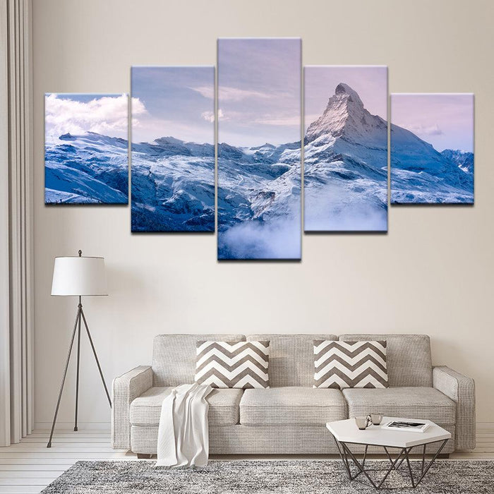 Snow Mountains 5 Piece HD Multi Panel Canvas Wall Art Frame - Original Frame