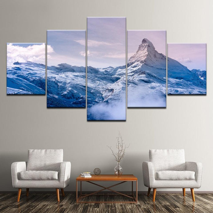 Snow Mountains 5 Piece HD Multi Panel Canvas Wall Art Frame - Original Frame