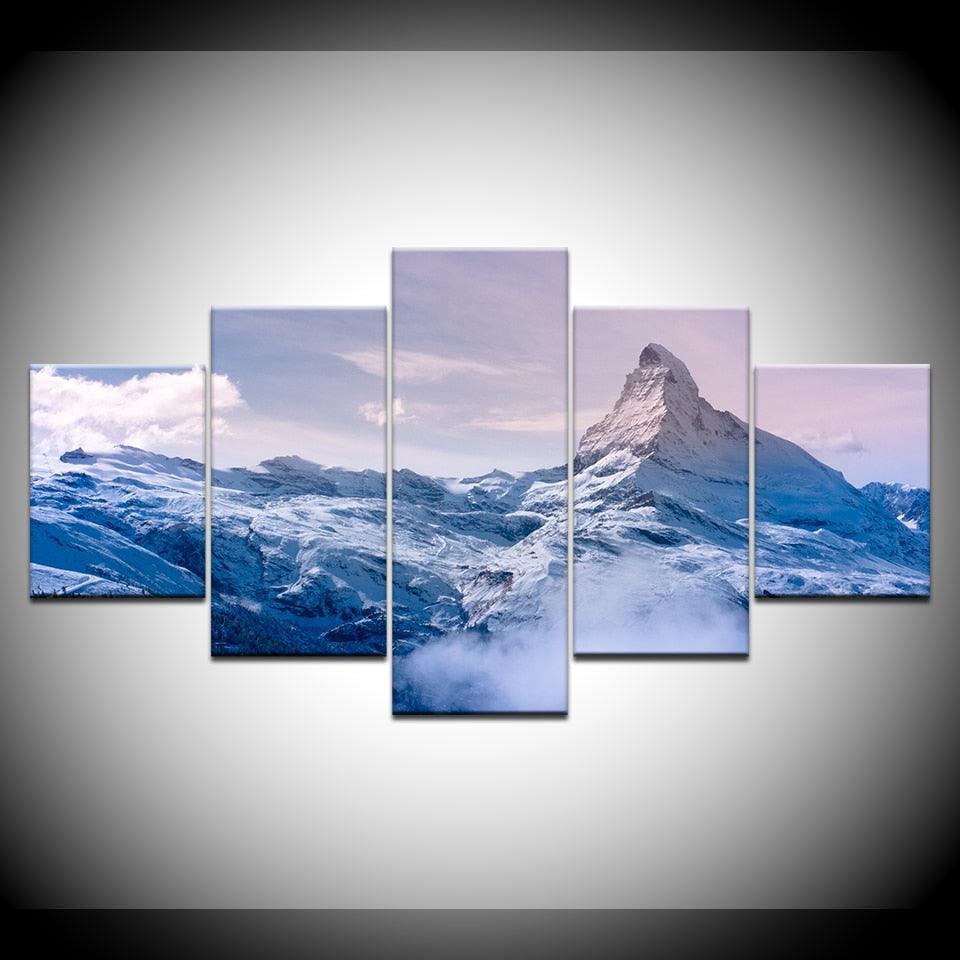 Snow Mountains 5 Piece HD Multi Panel Canvas Wall Art Frame - Original Frame