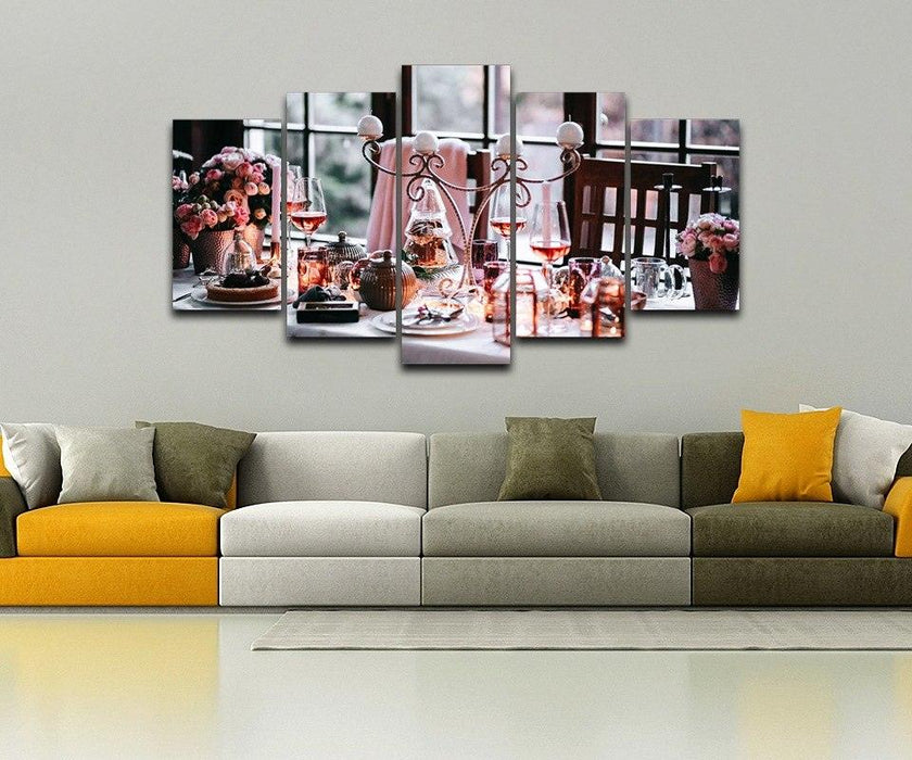 Beautiful Tableware 5 Piece HD Multi Panel Canvas Wall Art Frame