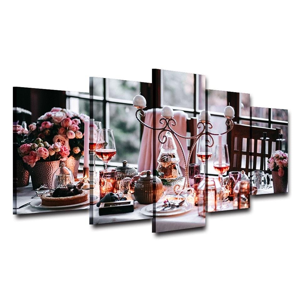 Beautiful Tableware 5 Piece HD Multi Panel Canvas Wall Art Frame - Original Frame