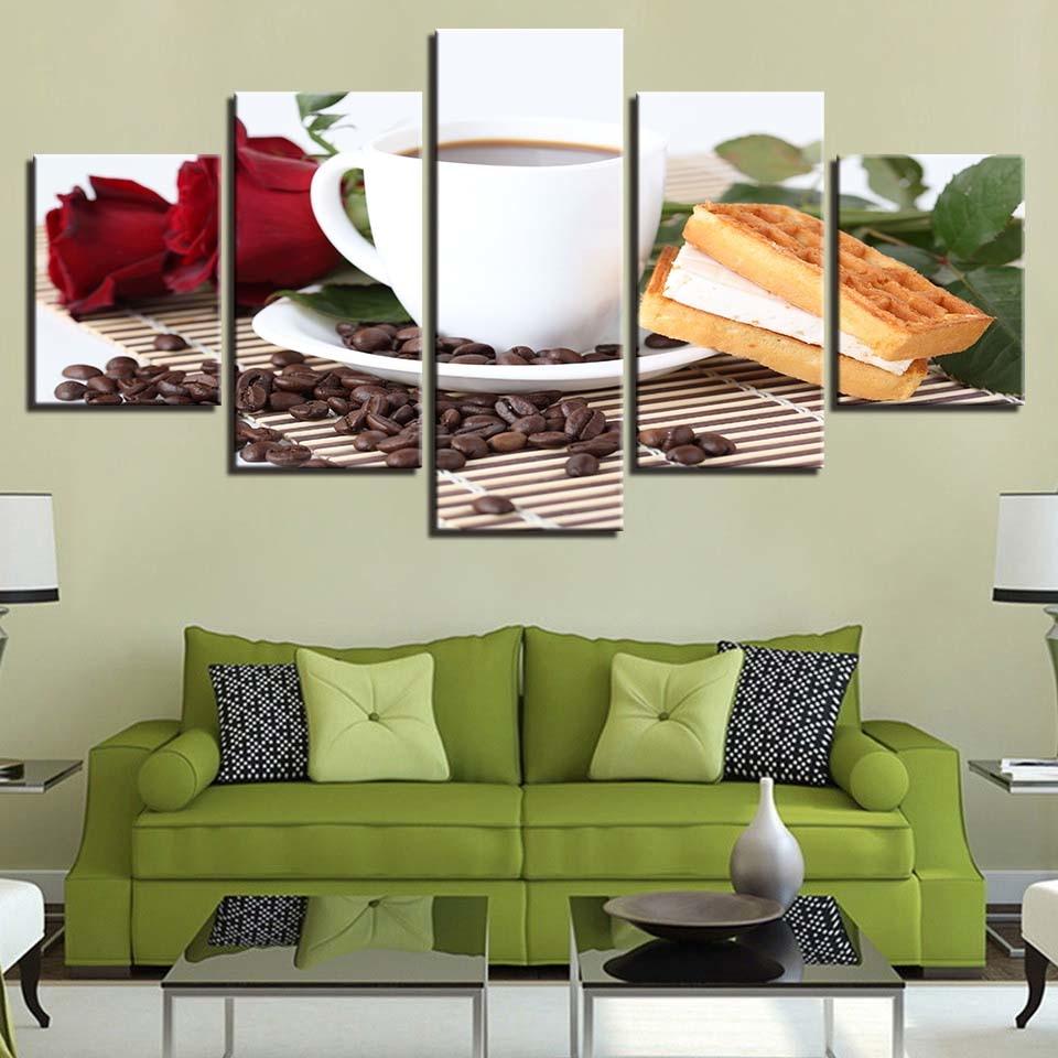 Coffee & Waffle 5 Piece HD Multi Panel Canvas Wall Art Frame - Original Frame