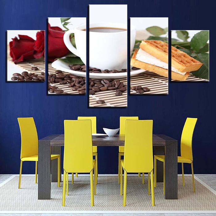 Coffee & Waffle 5 Piece HD Multi Panel Canvas Wall Art Frame