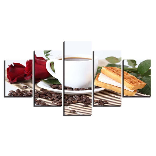 Coffee & Waffle 5 Piece HD Multi Panel Canvas Wall Art Frame - Original Frame