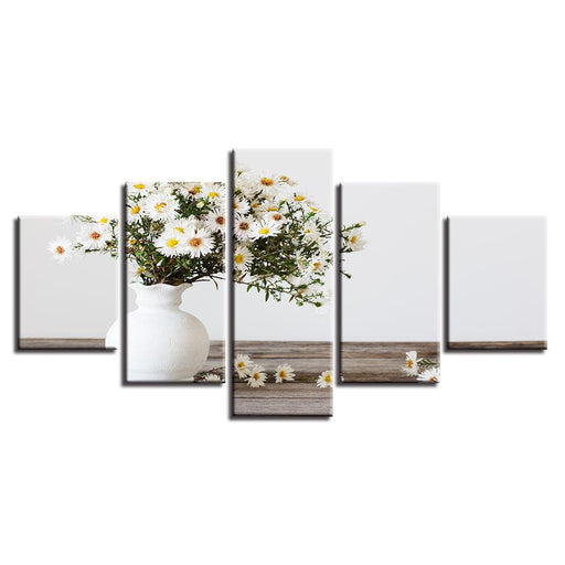 White Small Daisy 5 Piece HD Multi Panel Canvas Wall Art Frame - Original Frame