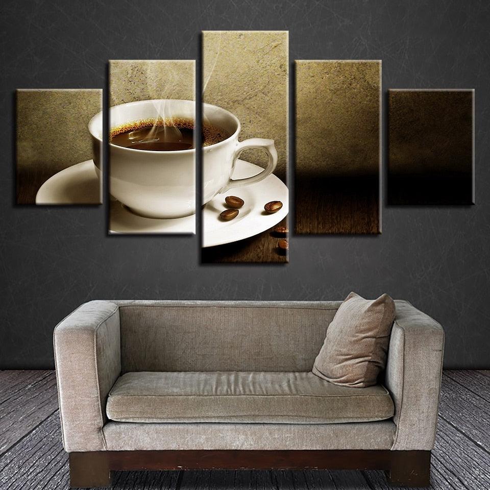 Steaming Coffee 5 Piece HD Multi Panel Canvas Wall Art Frame - Original Frame